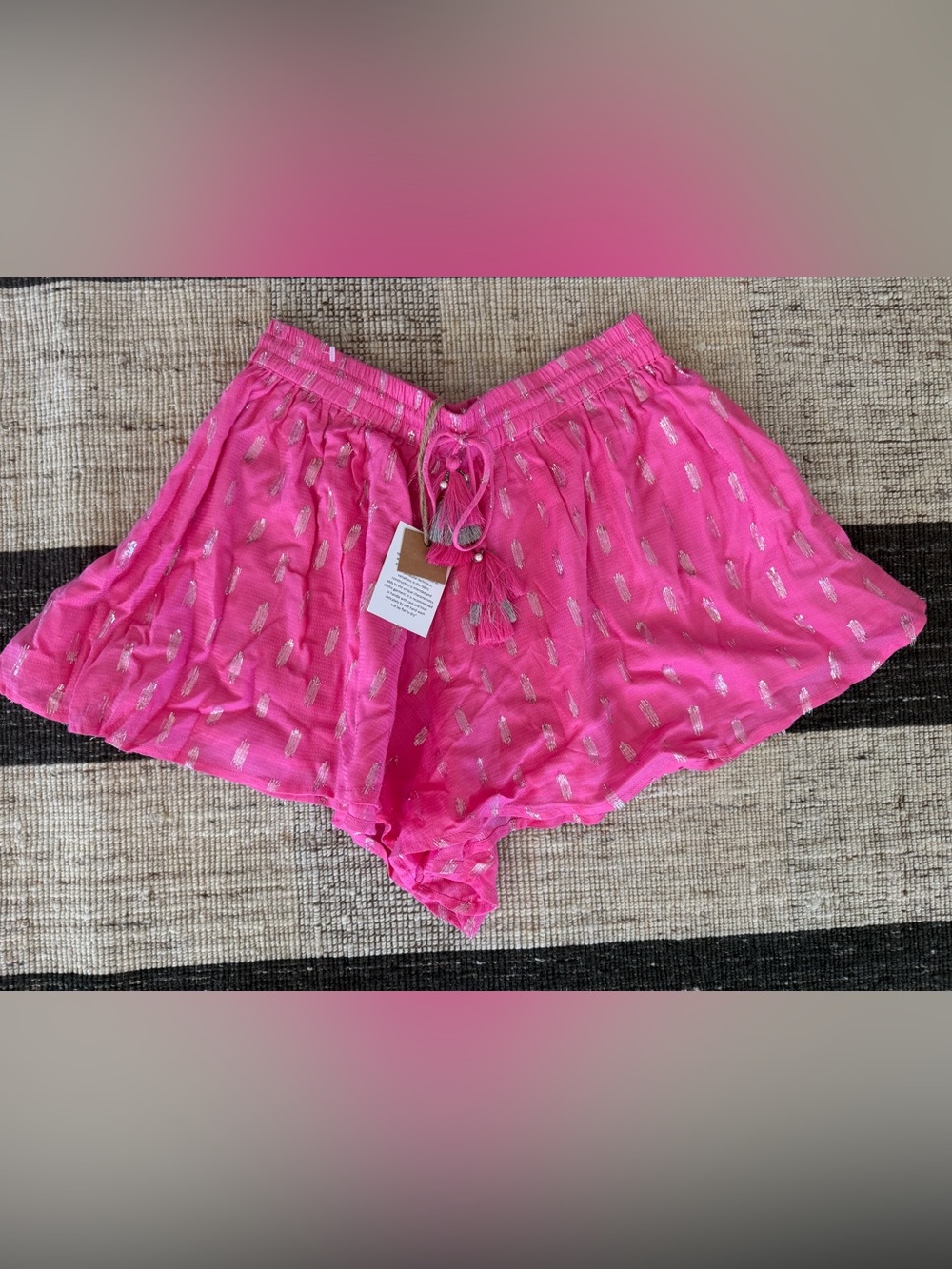 Surf Gypsy Pink Metallic Foil Shimmer Beach Vacation Drawstring Shorts Size m
